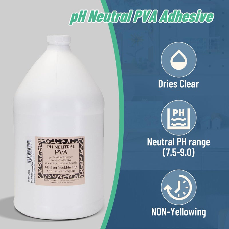 لينيكو لاصق PVA محايد من LINECO PH، خالي من الأحماض، قابل للذوبان في الماء، يجف بشكل شفاف، تركيبة ذات جودة أرشيفية، لتجليد الكتب، وإصلاح الكتب، والتأطير، والفنون الورقية والحرف اليدوية - 1 جالون - Image 2